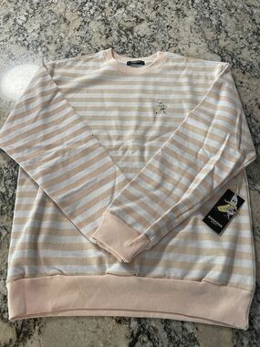 Bananas monkey earn your stripes sweatshirt Light Pink & White nwt